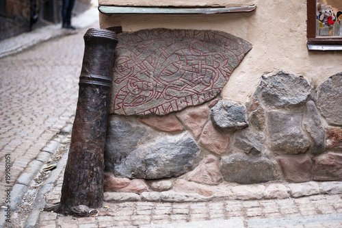 Canvas Print Viking Rune Stone in Gamla Stan, Stockholm Old Town