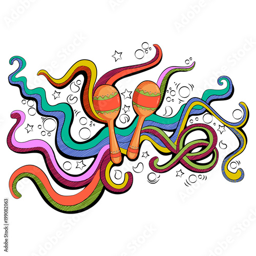 Abstract swirly musical background with Maraca shaker music instrument
