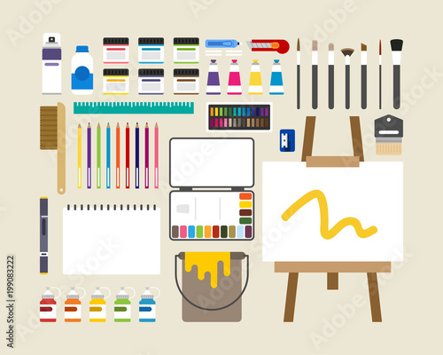 painting tools vector flat design illustration set 
