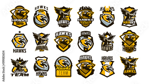 Canvas-taulu A large collection of colorful logos, badges, emblems on the theme of a hawk