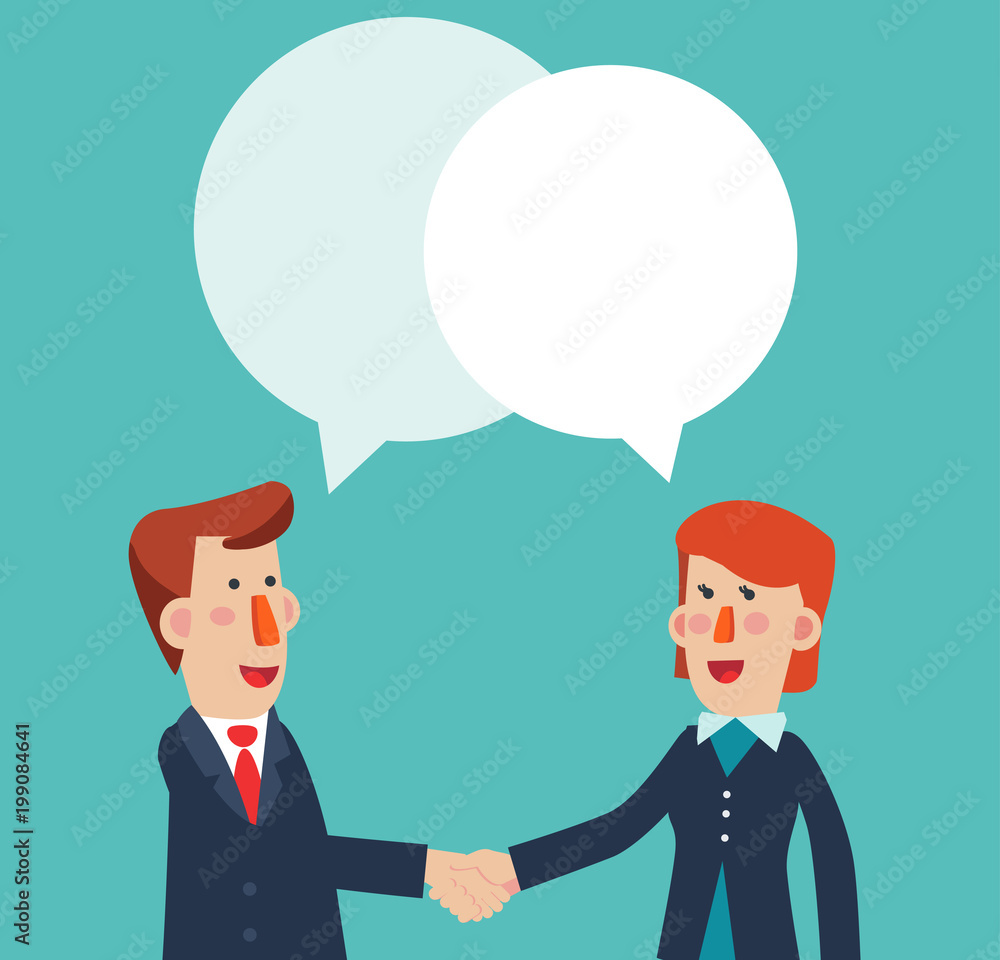 Successful and smiling business women and business man shake hands. Partnership, cooperation, international collaboration and teamwork in business vector concept Successful and smiling business women and business man shake hands. Partnership, cooperation, international collaboration and teamwork in business vector concept
