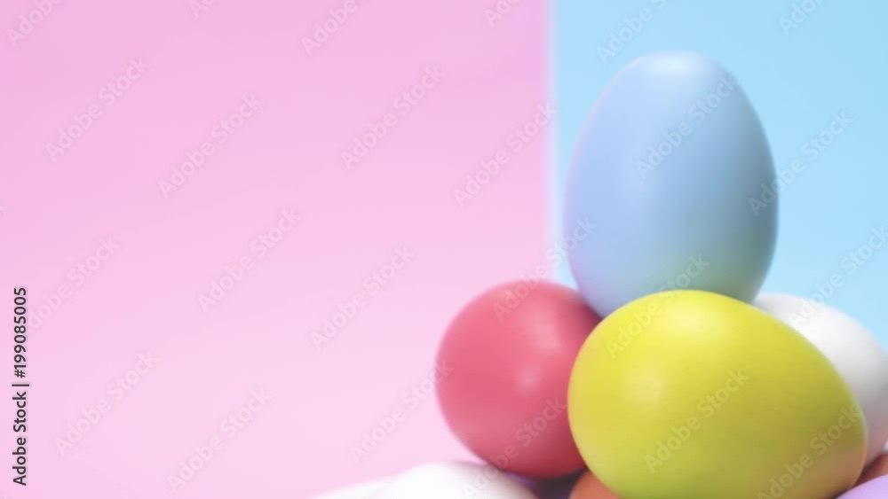 Easter eggs placed on the plate rotating Easter eggs placed on the plate rotating