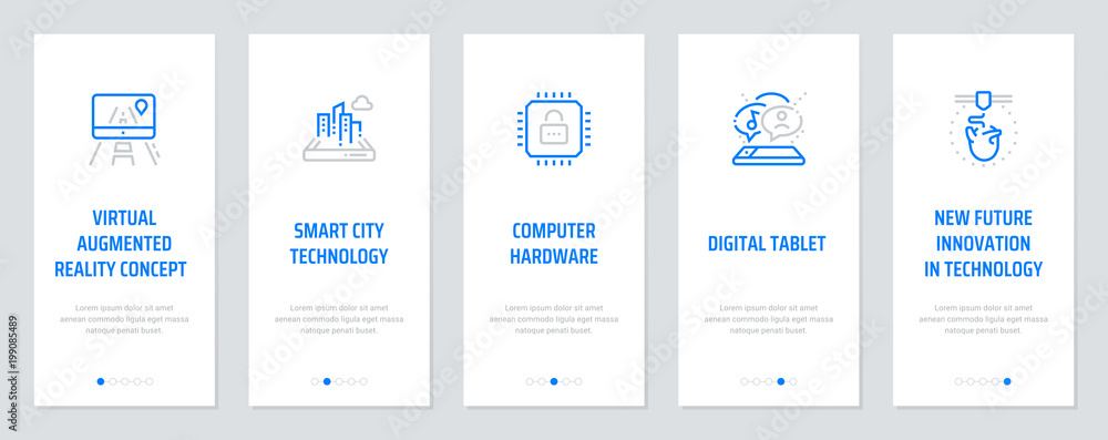 Virtual augmented reality concept , Smart city technology, Computer hardware, Digital tablet, New future innovation in technology Vertical Cards with strong metaphors.