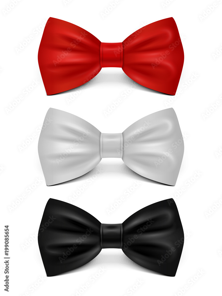 Realistic bows isolated on white background - classic bow tie set Realistic bows isolated on white background - classic bow tie set