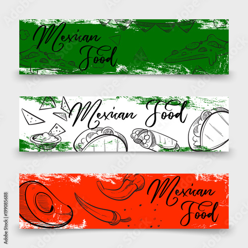 Mexican food banners design with sketch dishes