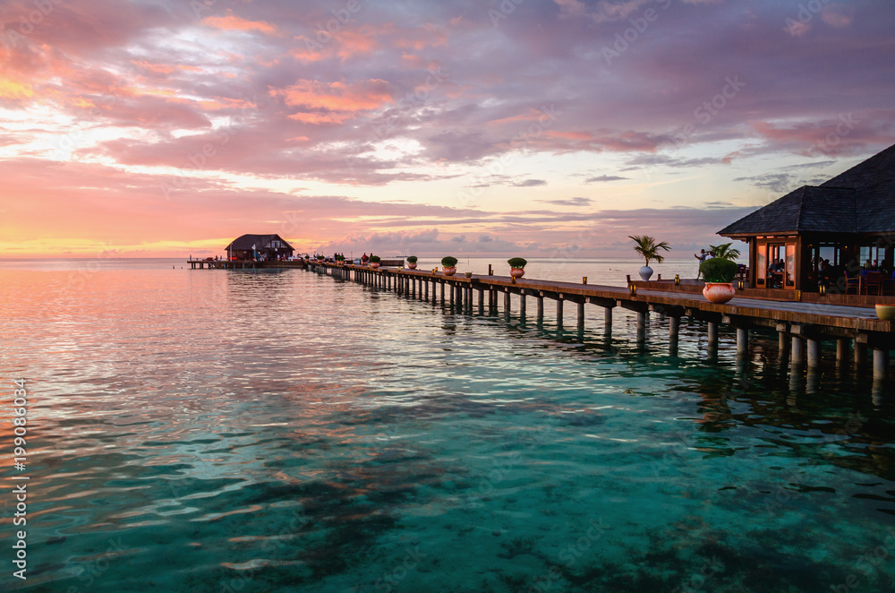 A beautiful colorful sunset over the ocean, Maldives