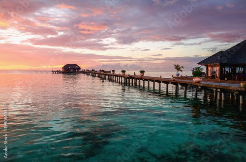 A beautiful colorful sunset over the ocean, Maldives