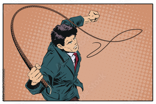 Man with whip. Stock illustration.