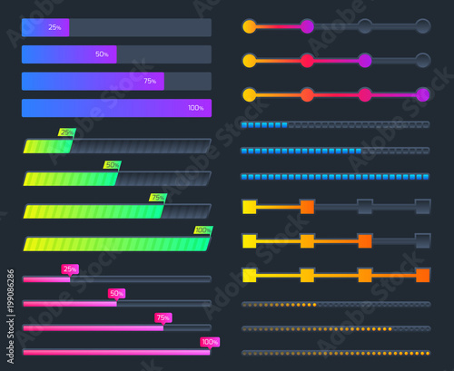 Downloading in progress hud interface elements. Futuristic progress loading bars vector set isolated