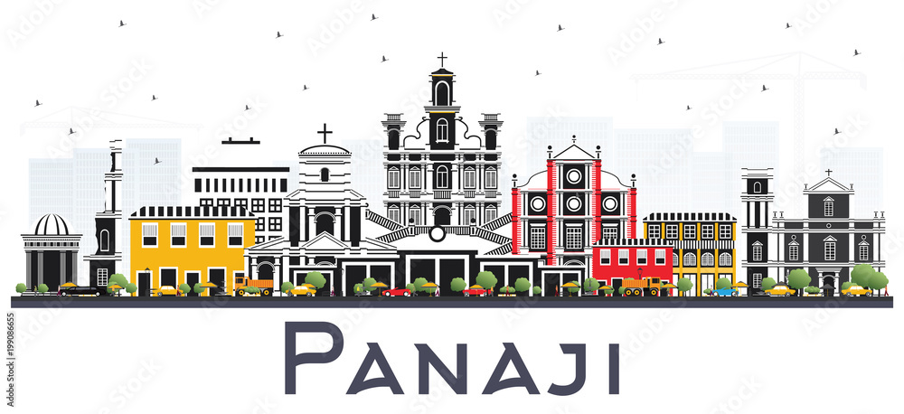 Obraz premium Panaji India City Skyline with Color Buildings Isolated on White.