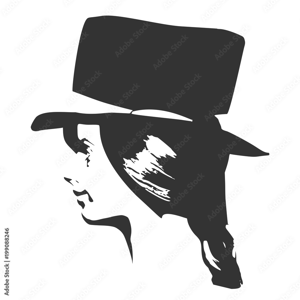 Face side view. Elegant silhouette of a woman wearing top hat Stock Vector  | Adobe Stock