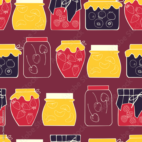 Hand-drawn jam jar.  Vector  seamless pattern