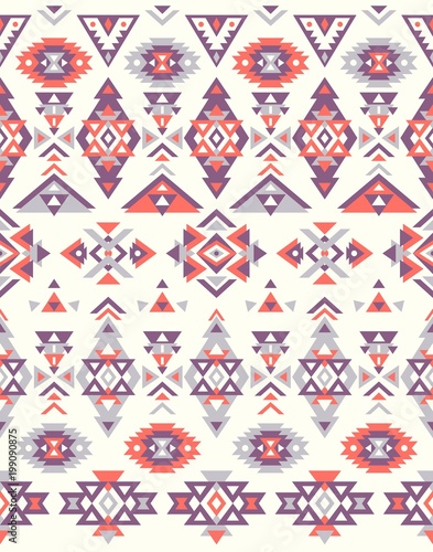 Seamless Ethnic pattern textures. Orange   Purple colors. Navajo geometric print. Rustic decorative ornament. Abstract geometric pattern. Native American pattern. Ornament for the design of clothing