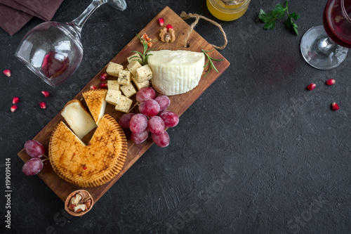Cheese, fruit platter and wine