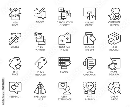 Set of 20 line icons isolated on sale theme.. Marketing, advertising, retail, commerce symbols. Graphic contour logo for offers, black friday and other design needs. Vector labels