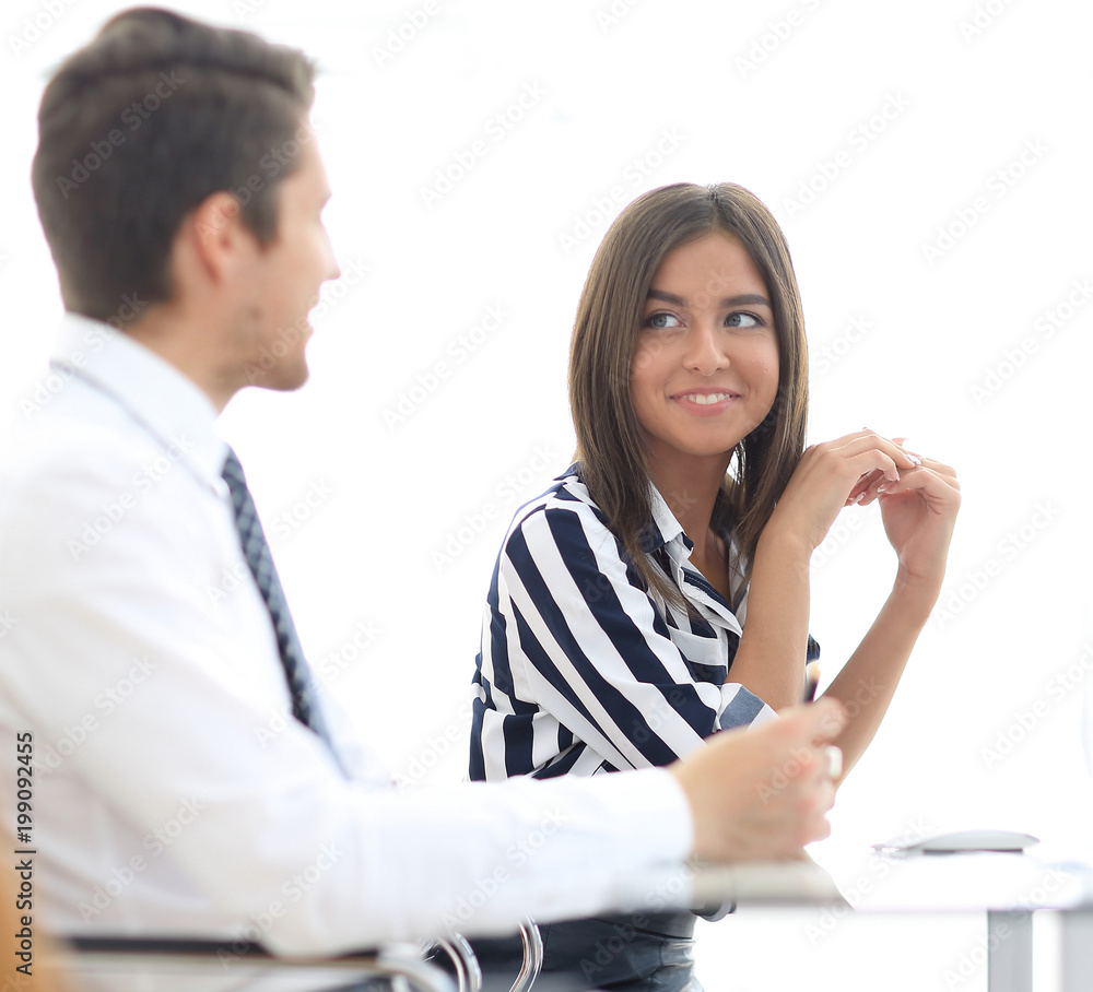 female Manager talking to the client. female Manager talking to the client.