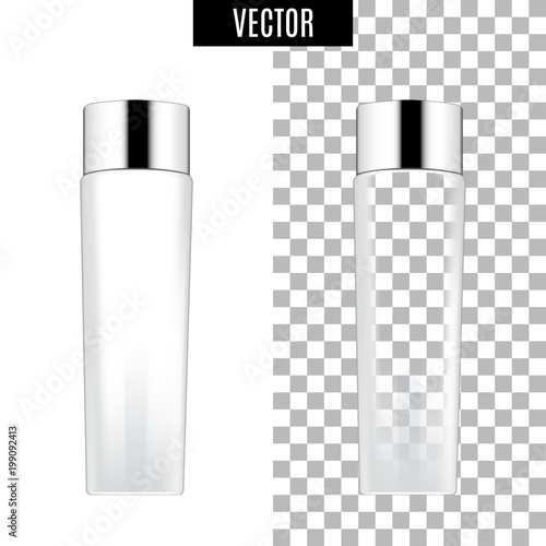 3d white realistic cosmetic package icon empty tubes on transparent background vector illustration. Realistic white plastic bottle for cream liquid soap with a pump.