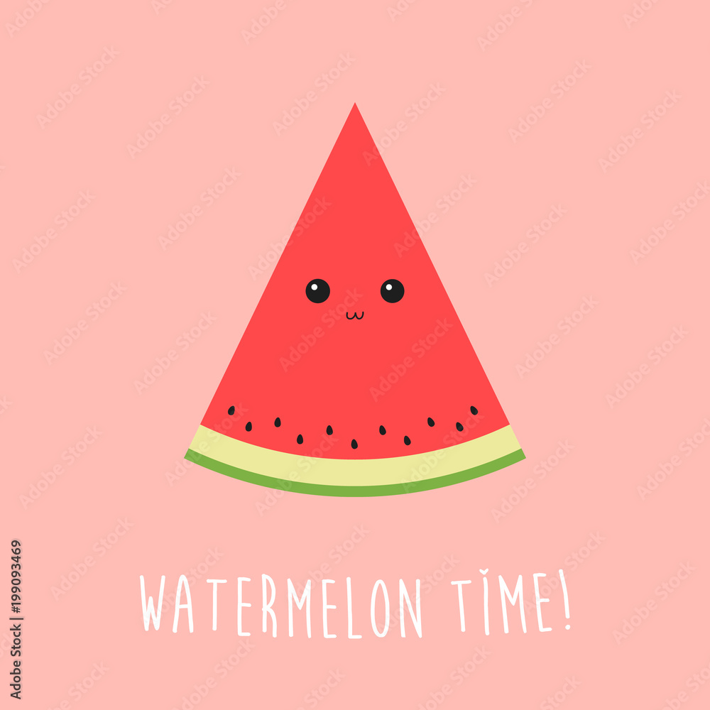 Cute watermelon cartoon character with small shiny face in flat design and  watermelon time text. Stock Vector | Adobe Stock