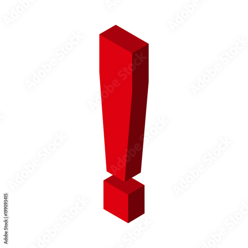 Red exclamation mark in isometric design isolated on white background.