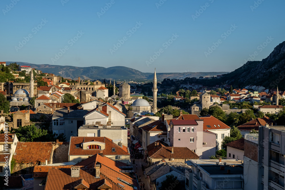 mostar city view, medieval, mosques