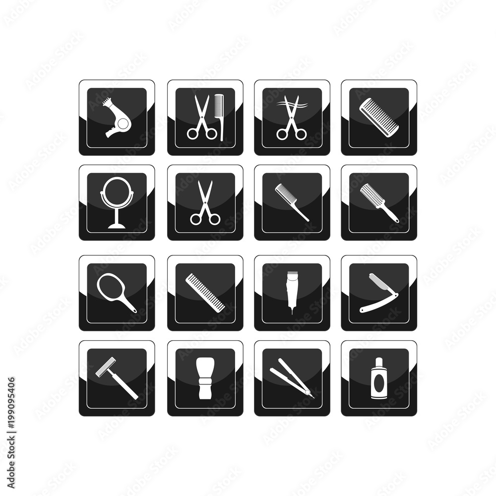 Barber beauty salon accessories. Flat set icon vector illustration. Barber beauty salon accessories. Flat set icon vector illustration.