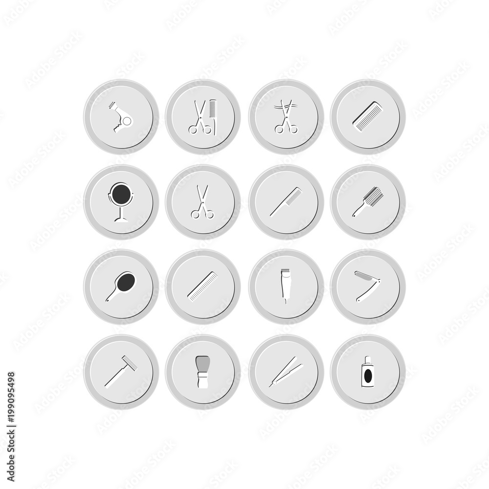 Barber beauty salon accessories. Flat set icon vector illustration. Barber beauty salon accessories. Flat set icon vector illustration.