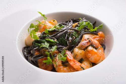 Black spaghetti with shrimps