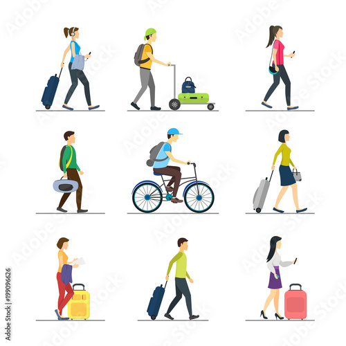 Cartoon People Traveling Set. Vector