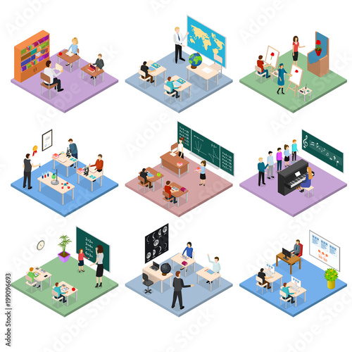 School Education Set Concept 3d Isometric View. Vector