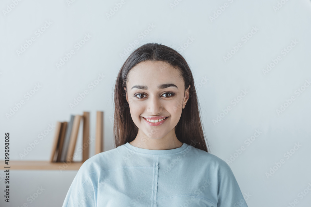 portrait of beautiful mixed race girl smiling at camera portrait of beautiful mixed race girl smiling at camera