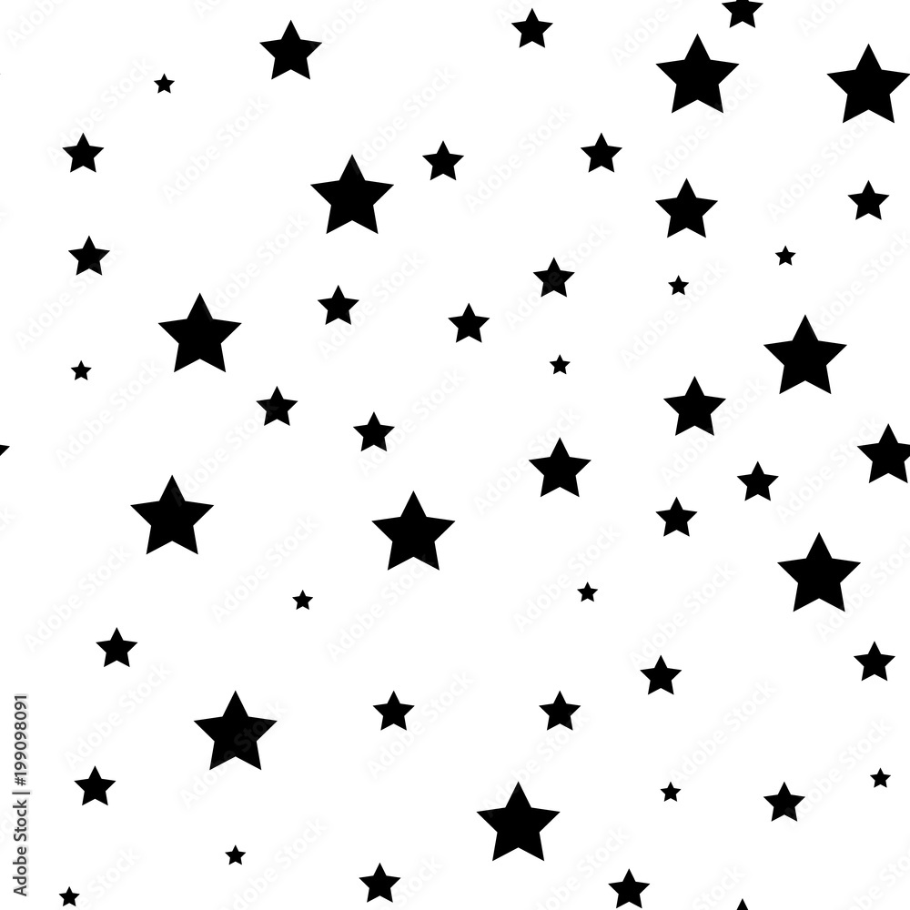 Naklejka premium Star seamless pattern. White and grey retro background. Chaotic elements. Abstract geometric shape texture. Effect of sky . Design template for wallpaper,wrapping, textile. Vector Illustration