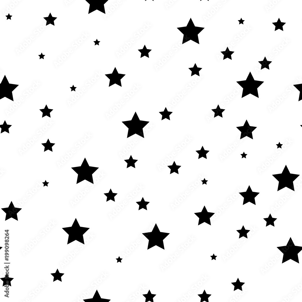 Fototapeta premium Star seamless pattern. White and grey retro background. Chaotic elements. Abstract geometric shape texture. Effect of sky . Design template for wallpaper,wrapping, textile. Vector Illustration