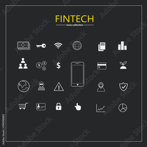 fintech web icon set - money, finance, payments, Financial Technology.