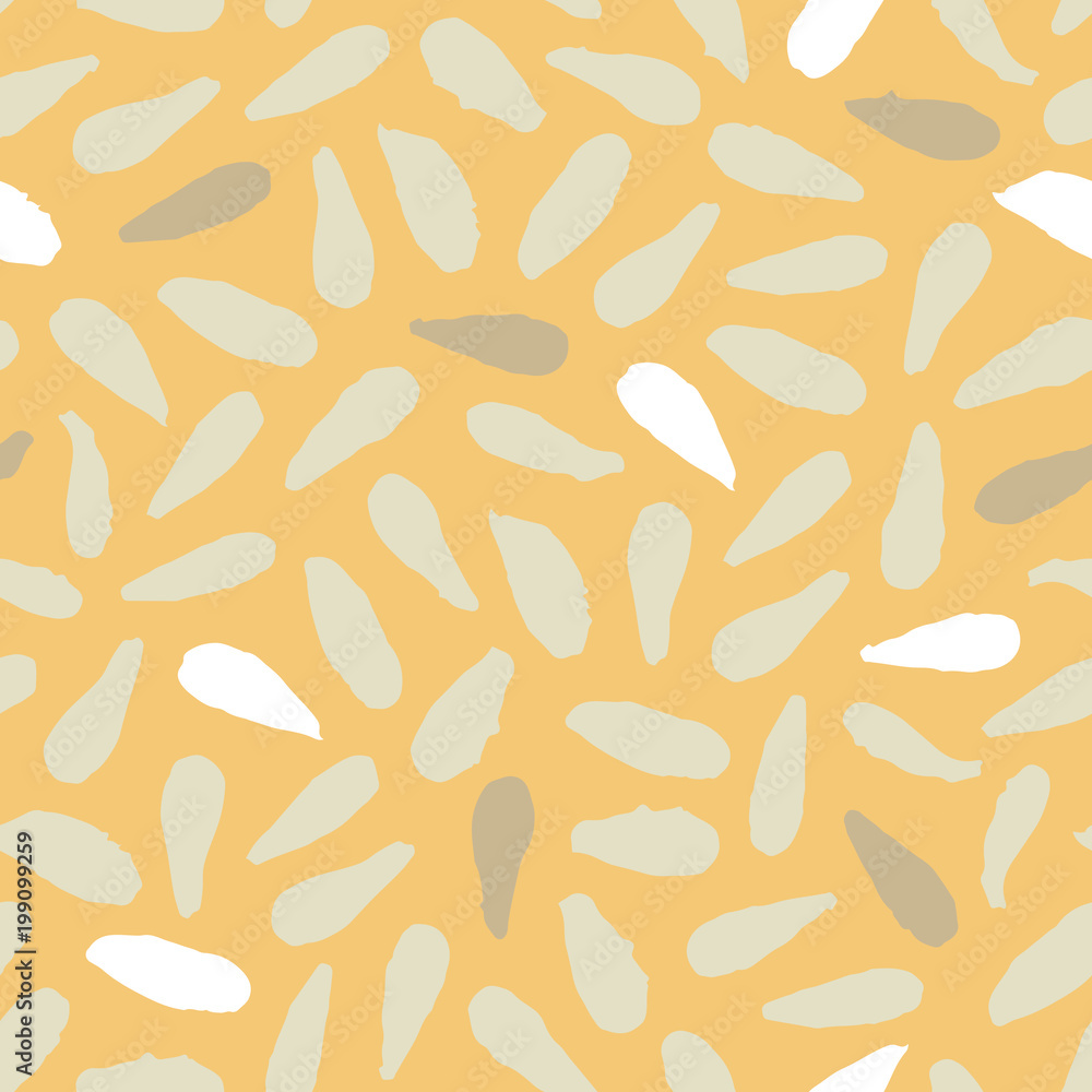 Seamless pattern with seeds and grains. White and beige on a yellow background. Hand drawn. Vector illustration. Seamless pattern with seeds and grains. White and beige on a yellow background. Hand drawn. Vector illustration.