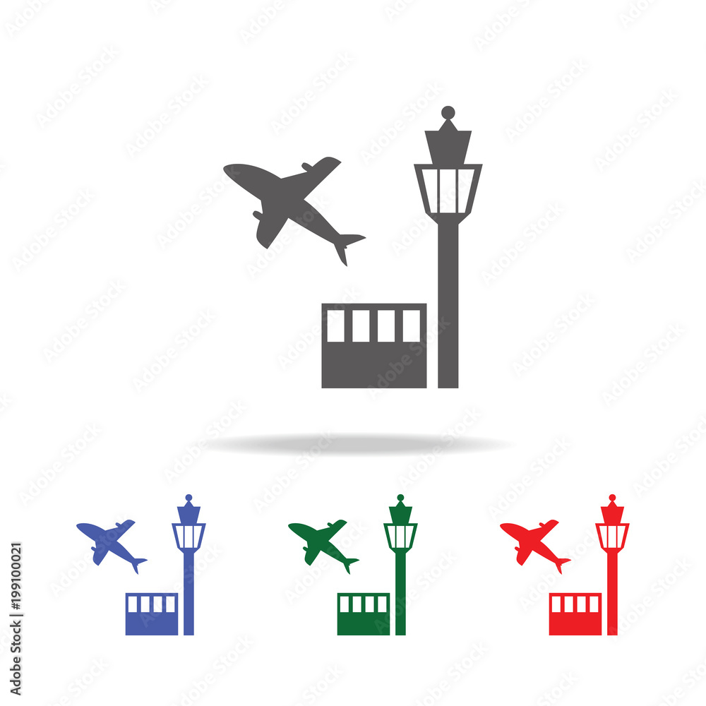 Fototapeta premium tower controller and plane icon. Elements of airport multi colored icons. Premium quality graphic design icon. Simple icon for websites, web design, mobile app, info graphics