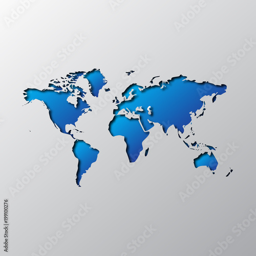 Paper art of the blue World map. Vector illustration.