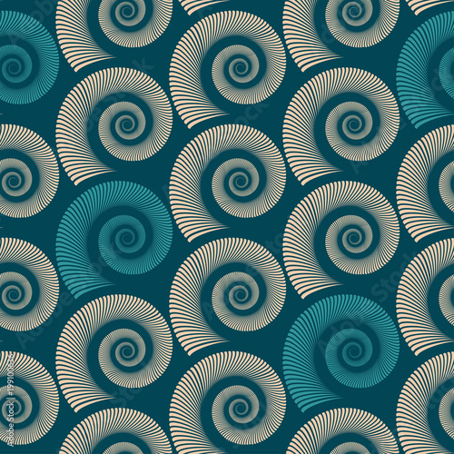 graphic snails seamless pattern in blue shades