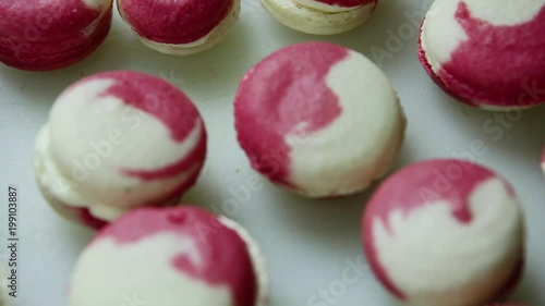 closeup panorama down on many french macaroon photo