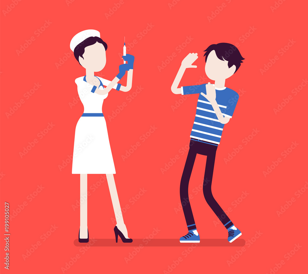 Vaccination nurse, patient in fear Vaccination nurse, patient in fear