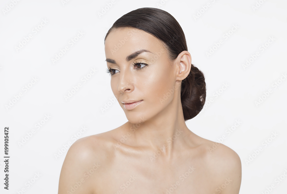 Close up portrait of beautiful young woman with clean fresh skin. Make up. Cosmetics and cosmetology. Care of skin. Spa treatments. Women Health. Close up portrait of beautiful young woman with clean fresh skin. Make up. Cosmetics and cosmetology. Care of skin. Spa treatments. Women Health.