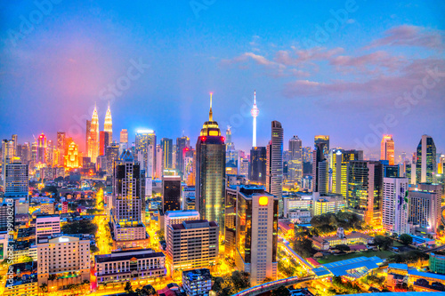 Kuala Lumpur, Malaysia. Night skyline aerial view.