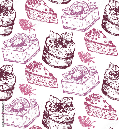 Hand drawn doodle sweet dessert pattern background