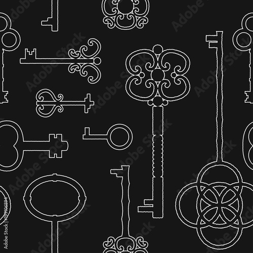 Seamless pattern: vintage keys in chalkboard style