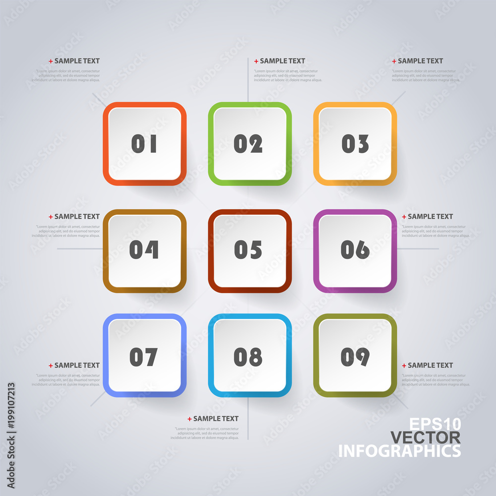 Colorful Modern Style Infographics Design - Set of Minimalist Numbered Geometric Shapes, Round Squares 