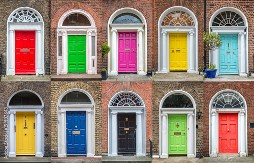 Canvas Print Colorful collection of doors in Dublin, Ireland