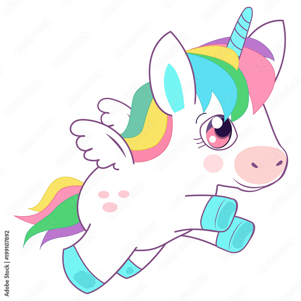 Cute Little Magic Unicorn Vector Illustration. Fairy Tale Character.  Fantasy Cartoon Character. Flying Unicorn. Animals And Mythical Creatures.  Stock Vector | Adobe Stock