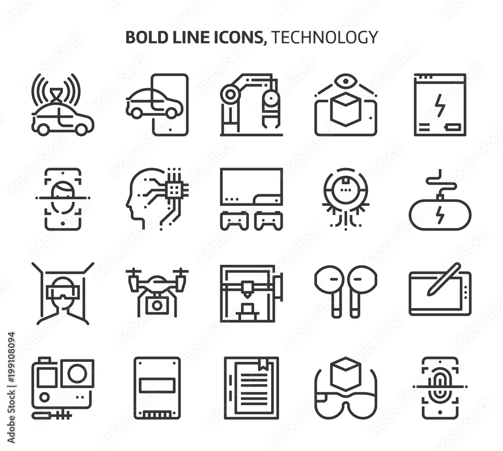 Technology, bold line icons