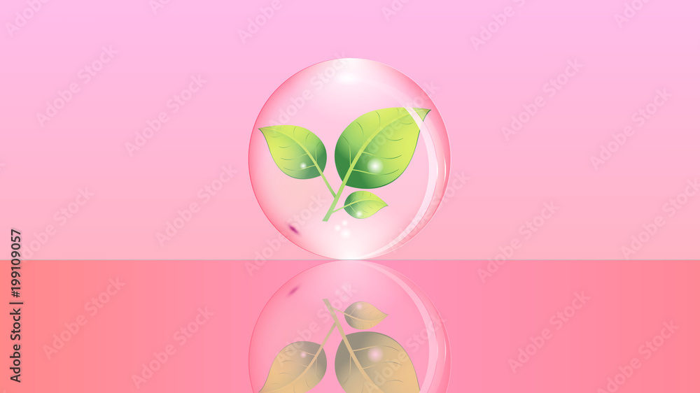 Glass ball with a green plant inside on a pink background. EPS 10. Glass ball with a green plant inside on a pink background. EPS 10.