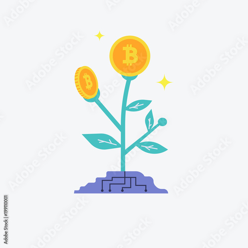 Bitcoins flower concept of virtual money for bitcoin and blockchain. Vector illustration Bitcoin business concept photo