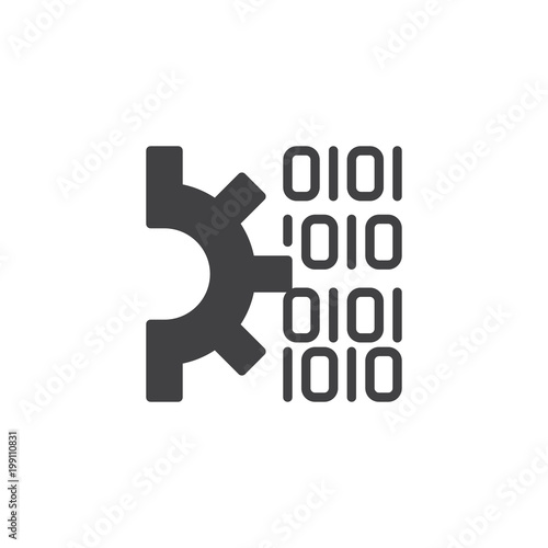 Gear and Binary code vector icon. filled flat sign for mobile concept and web design. Code settings solid icon. Symbol, logo illustration. Pixel perfect vector graphics